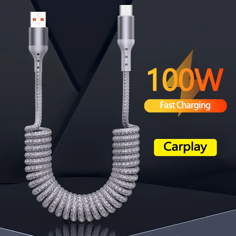 รูปสินค้า สายชาร์จสปริง USB-C 25-150 ซม. ชาร์จเร็ว 100W สำหรับมือถือ