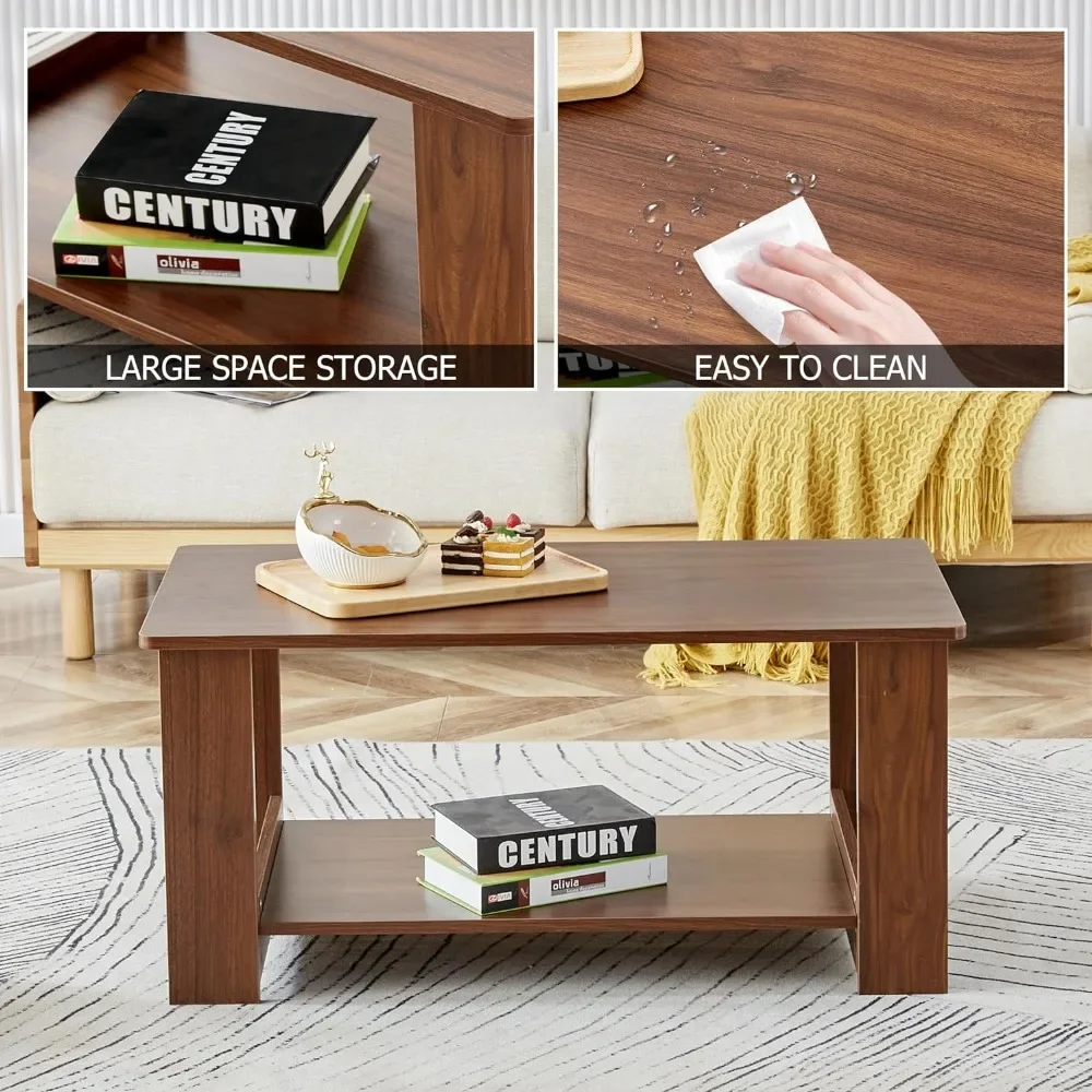 Coffee Tables for Living Room 2-Tier Sofa Side Table Modern Rectangular Coffee Table Living Room Furniture Center Café 4