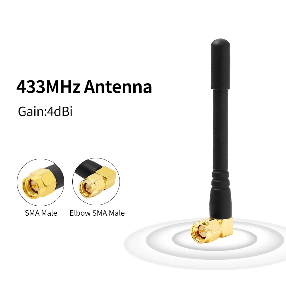 외부 옴니 433 Mhz 채찍 안테나, SMA 수 커넥터 포함, 고무 엘보우 로드 안테나, 433 Mhz
