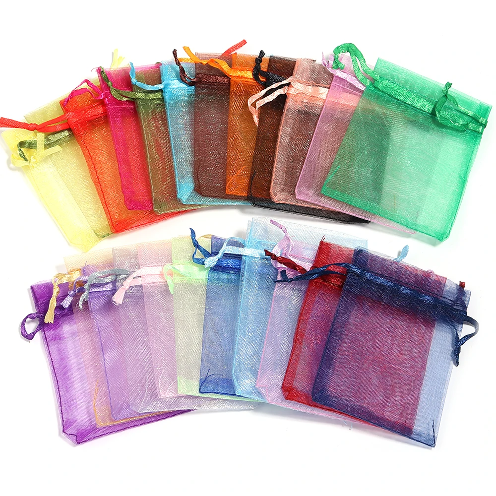10pcs  Solid Color Yarn Organza Gift Bags High Density Bag Mesh Wedding Candy Packaging Bag Storage Tulle Fabric Pouches 2