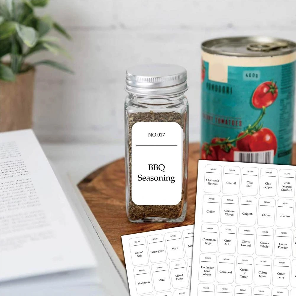 216Pcs Spice Jar Labels Waterproof Preprinted White Food Name ...