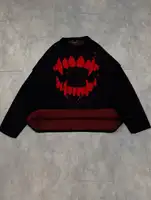 American Black Long Sleeve Sweater Gothic Embroidery Pullover Goth Retro Casual Streetwear Old Money Men Boxy Knitted Clothing