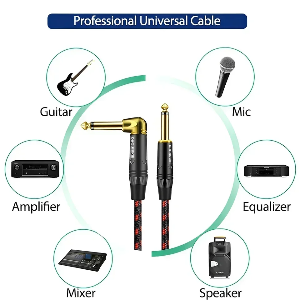 Ultra HDTV Cavo Audio Jack - 5 m Premio 6,35mm Maschio a Maschio, Guaina in Nylon Intrecciato per Strumenti, Chitarra, Basso Elettrico, Tastiera, Amplificatore