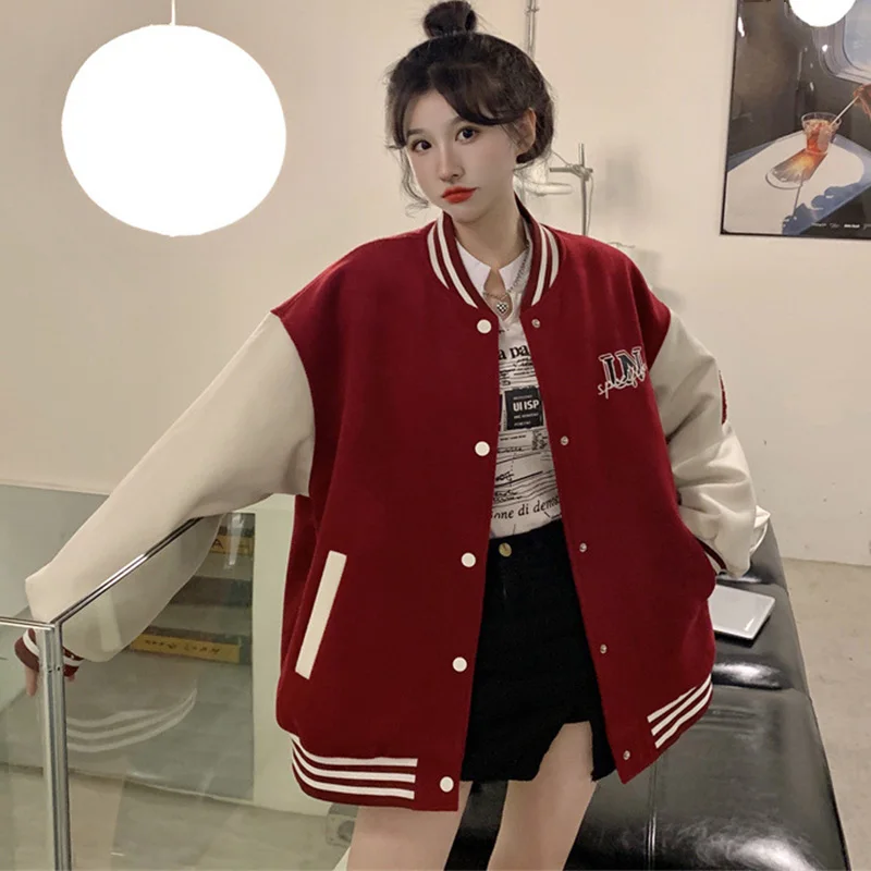 Loose Oversize Vintage Baseball Jacket With Embroidered Letters