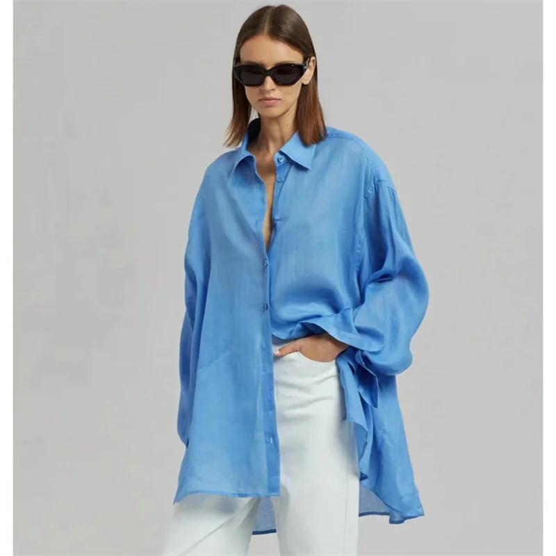 

Women's Linen Sunscreen Shirt, Oversized T Shirt, Loose Casual Blouses, Harajuku Clothes, Spring, Summer, Y2k Top