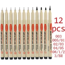 Art Manga Outlining & Sketch Pen Set - Pigment Liners and Soft Brush Markers (12 pcs set)