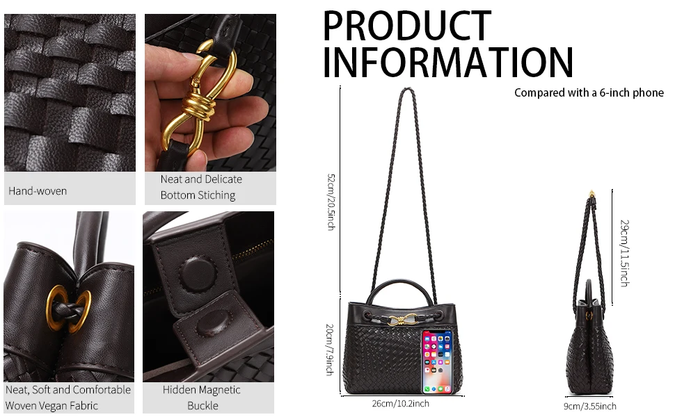 Gewebte Tragetasche für Damen, Umhängetasche, Designer-Handtasche mit Henkel, PU-Leder-Tragetasche, vielseitig einsetzbar für Alltag, Arbeit und Reisen – Detail 3