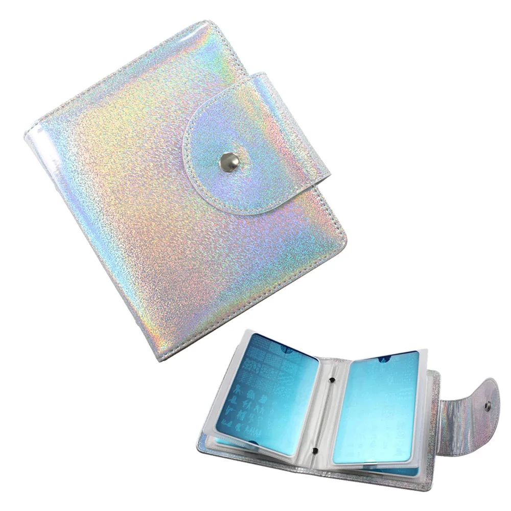 

20Slots Silver/Blue Nail Art Stamp Plate Stamping Plates Holder Storage Bag PU Leather Cases Stamp Bag Organizer For 9.5*14.5cm