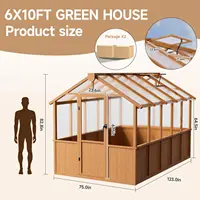 6x10 FT Wooden Greenhouse,Natural Wood Garden House for Plants,Heavy Duty Green House with Polycarbonate Panel,, Customized 6