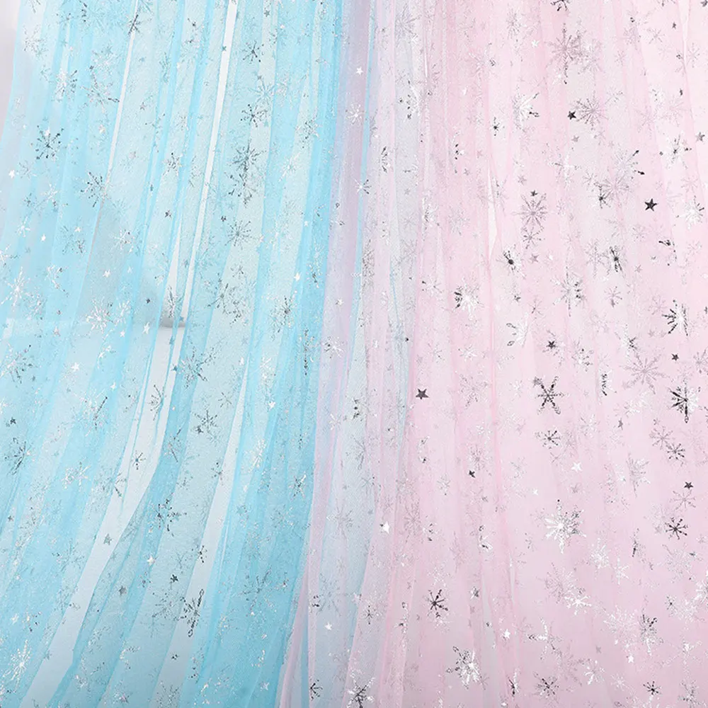 59in x35in Snowflake Tulle Silver Snow Star DIY Handmade Mesh Fabric for Baby Dress Wedding Birthday Bouquet Decoration Supplies