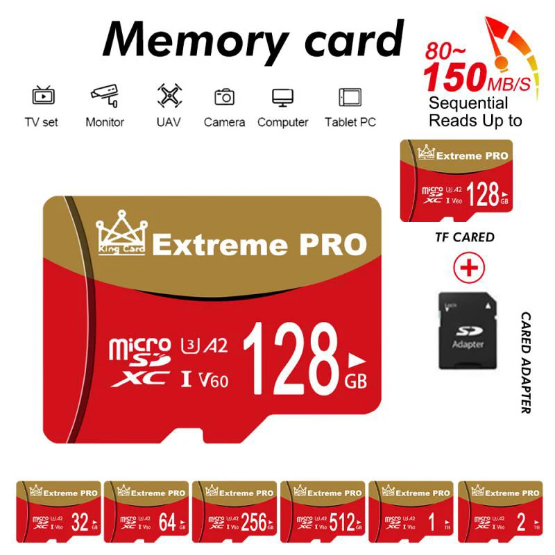 

Memory Card High Speed 2TB Micro A2 V60 TF Card Flash Card 256GB 64GB 32GB Expanded Storage for Smartphone/Camera/Tablet/Cam
