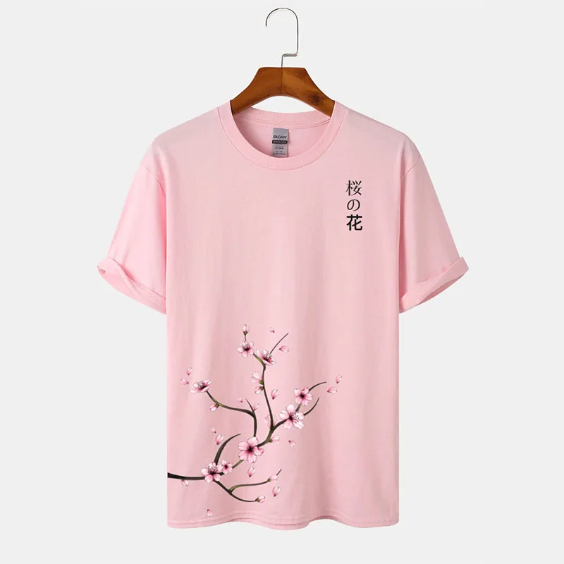 

CharmkpR Tops 2023 New Men's Cherry Blossoms Printed Pattern Camiseta Casual Male Comfortable Cotton Short Sleeve T-Shirts L-3XL