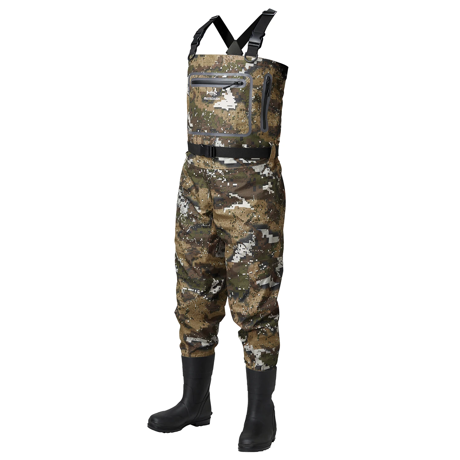Bassdash Men Breathable Waders Ultra Lightweight Veil Camo Chest Long Trousers with Boot Foot For Fishing Hunting wading pants