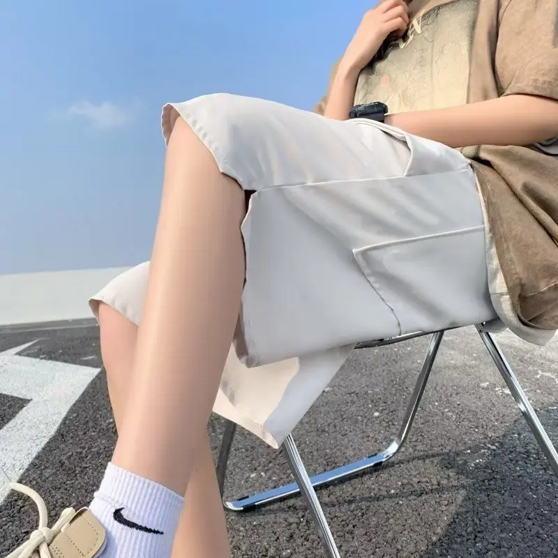 E-BAIHUI Solid Shorts for Men Drawstring Summer Casual Thin Slit Men Clothing Cargo Shorts Knee Length Basketball Shorts Mens