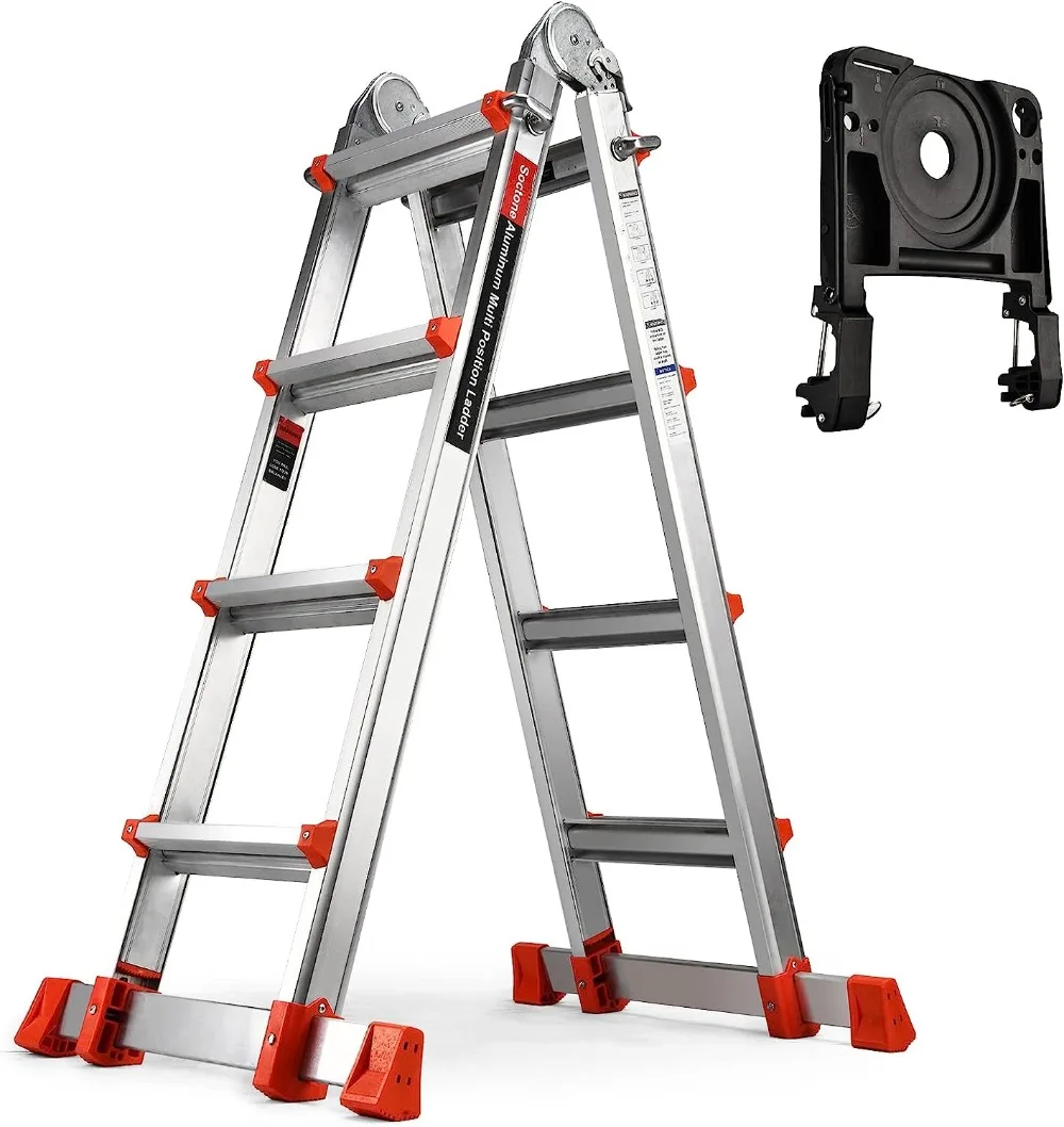 

Soctone Ladder, A Frame 4 Step Extension Ladder, 17 Ft With Multi Position & Removable Tool Tray with Stabilizer Bar