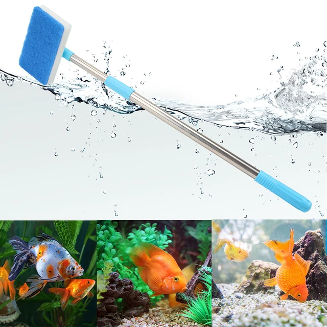 180° adjustable Super Long Handle Aquarium Fish Tank Glass Window Algae Double-Sided Sponge Cleaning Brush Cleaner Scrubber