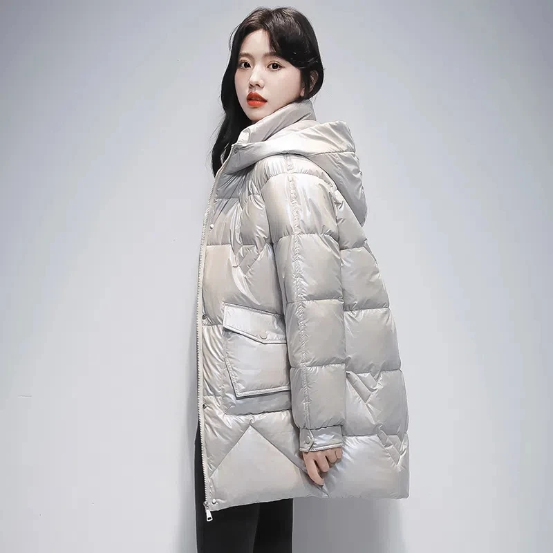 

Women's Coat 2023 Winter New Cotton padded Glossy Hooded Snow Jacket Warm Thicken Parka Coats Solid Casual Loose Overcoat Female