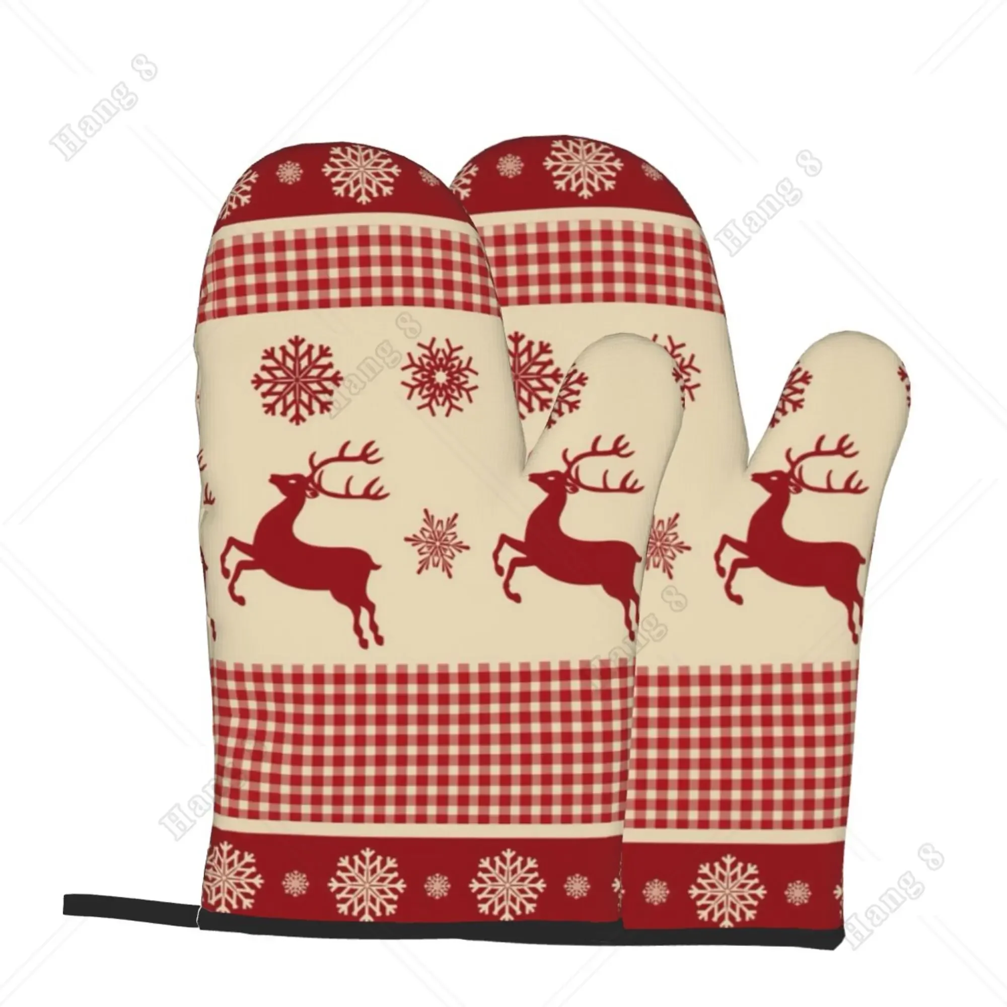 2pc Christmas Reindeer Snowflakes Tartan Oven Gloves For Men Women Cooking Bbq Heat Resistant Print Gift One Size Kitchen Gloves kitchen gloves