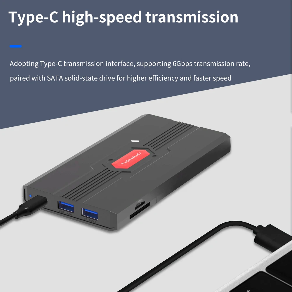 TISHRIC 2.5인치 하드 디스크 케이스/외장 하드 케이스/하우징 SATA to USB 3.1 외장 HDD 케이스 SD/TF 카드 리더 지원 최대 6Gbps SSD 케이스