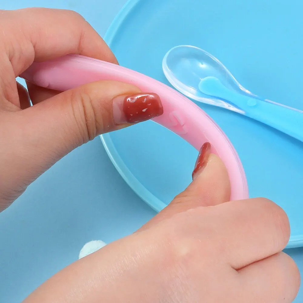 Baby Silicone Spoon Set Kids Soft Spoon With Box 2Pcs learning spoons silicone cutlery set silicone feeding spoon fork spoon set baby cutlery