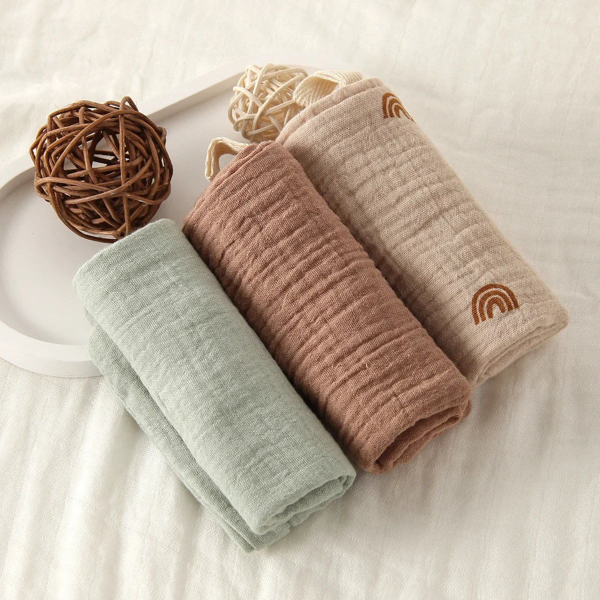 5Pcs/set Cotton Gauze Handkerchief Towel 4-layer Small Square Face Saliva Towel Soft Absorbent Children Hand Towel