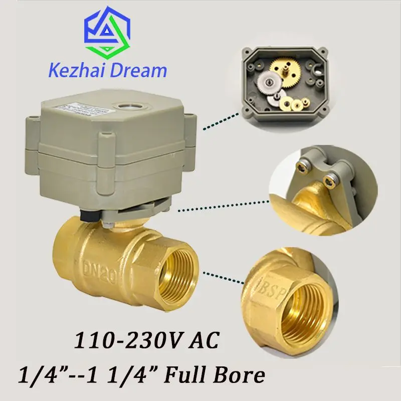 

1/4"-1 1/4" Two Wires Control AC110-230V Motorized Ball Valve,DN8-DN32 Brass Electric Ball Valve