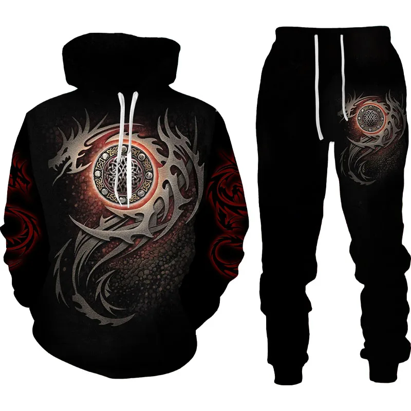 3D Dragon Printed Men's Sweatshirt Hoodies Set Men's Animal Tracksuit/Pullover/Jacket/Pants Sportswear Autumn Winter Male Suit