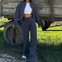 BKLD 2025 Casual Women's Tracksuit Sets Zip-up Loose Cropped Cardigan+Drawstring Sweatpants Solid Fashion Running Street Outfits - Image 3