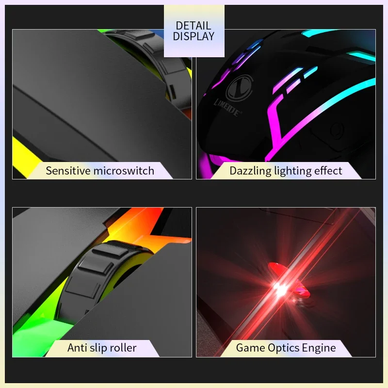 E Sports LED Luminous Backlit Wired Mouse USB For Desktop Laptop Mute Office Computer Gaming