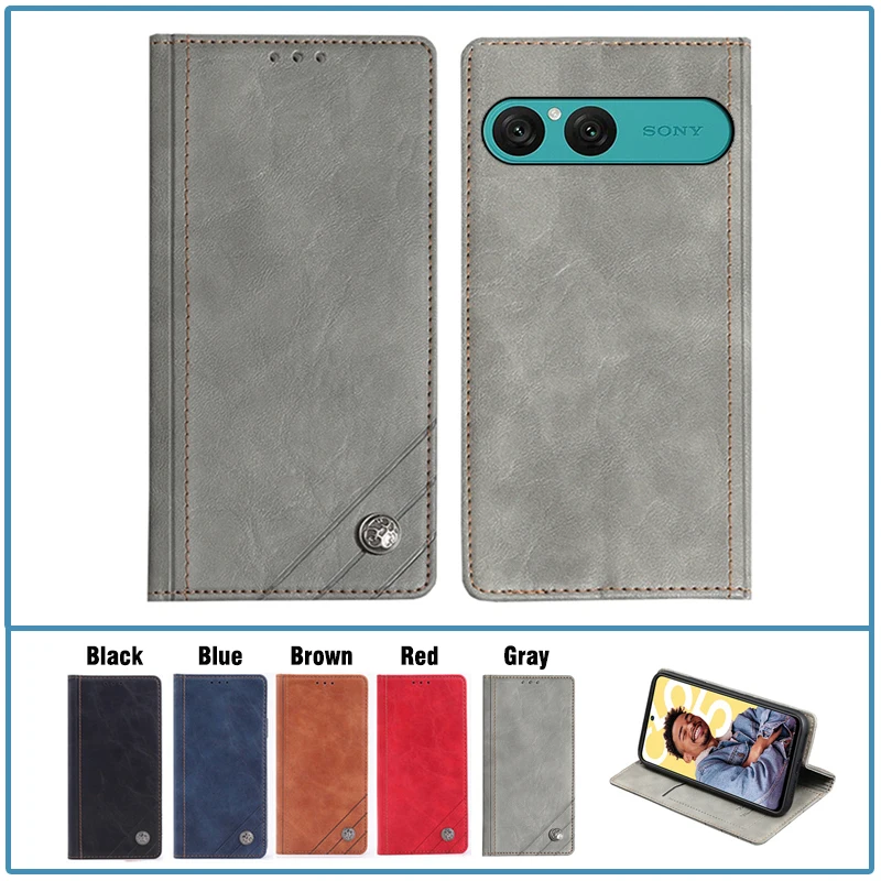 BAILI Cover per Sony Xperia 10 V 2023, Flip Wallet Case Custodia in Pelle PU, Slot per Schede, Magnetica Cassa per Sony Xperia 10 V 2023, Piazza4