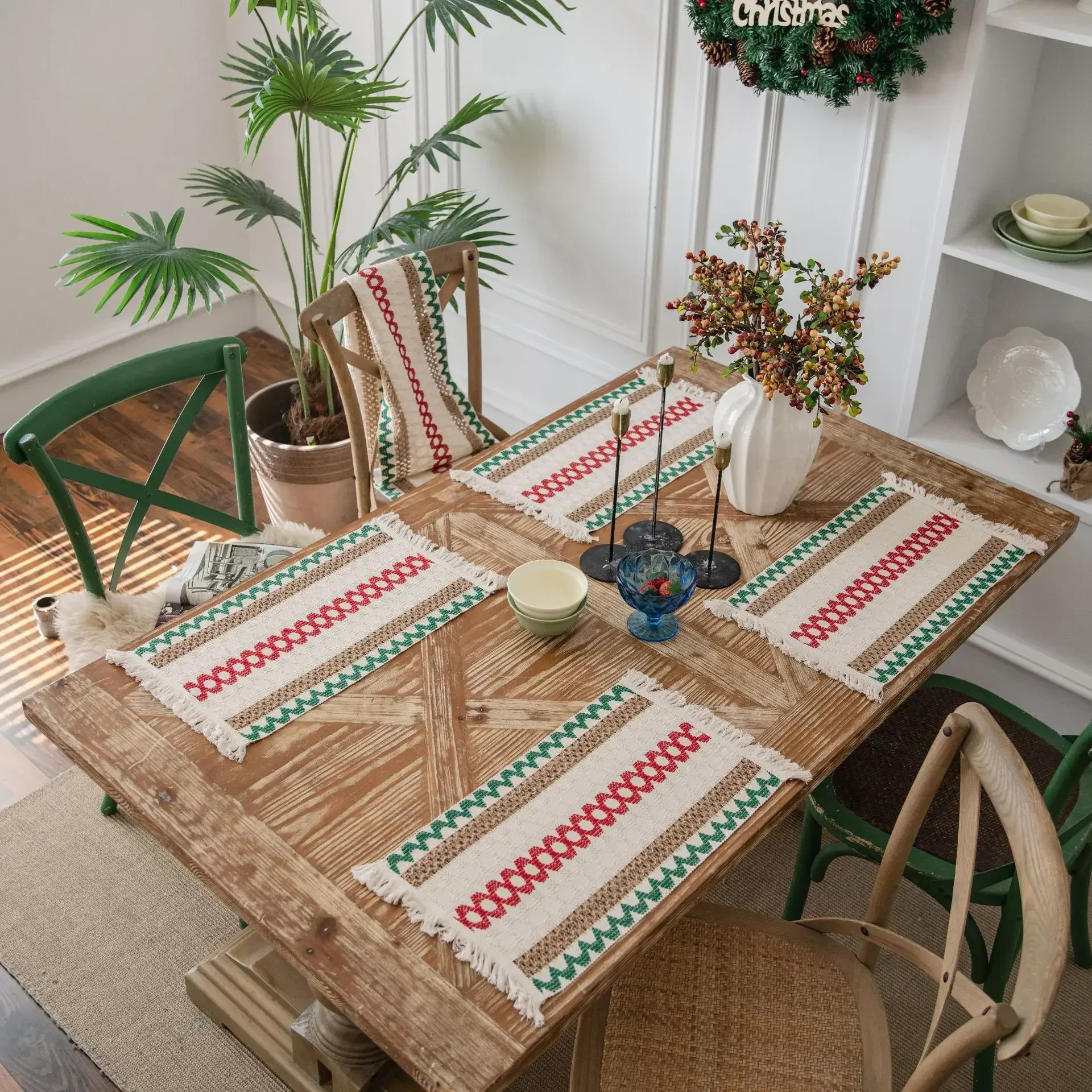 

Хлопковые плетеные столовые приборы ручной работы в стиле бохо, современные столовые приборы в фермерском стиле с бахромой для обеденного стола, плетеные джутовые салфетки, кухонные принадлежности