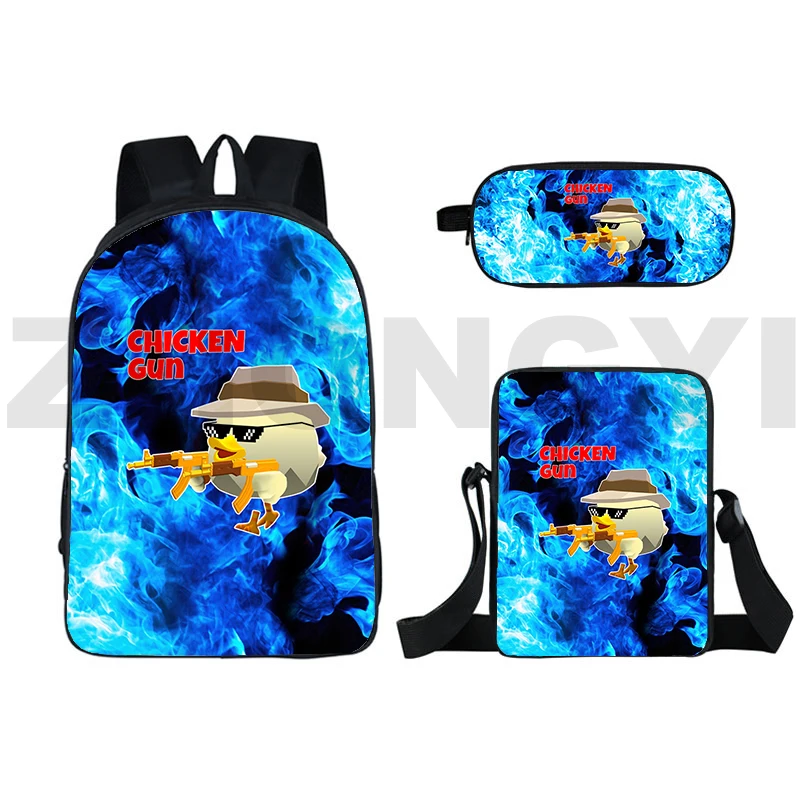 

Chicken Gun Backpacks 3D Print Boys Girls Cartoon Big Bookbag 3 Pcs/Set Canvas Anime Chicken Gun Schoolbags Fashion Travel Bag