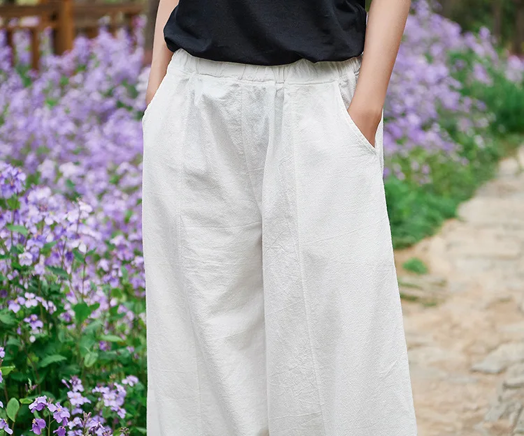 Vintage Style Cotton Linen Women Pants 2022 Spring Summer New Elastic Waist Solid Color Women Vintage Wide Leg Pants RV911 nike pants