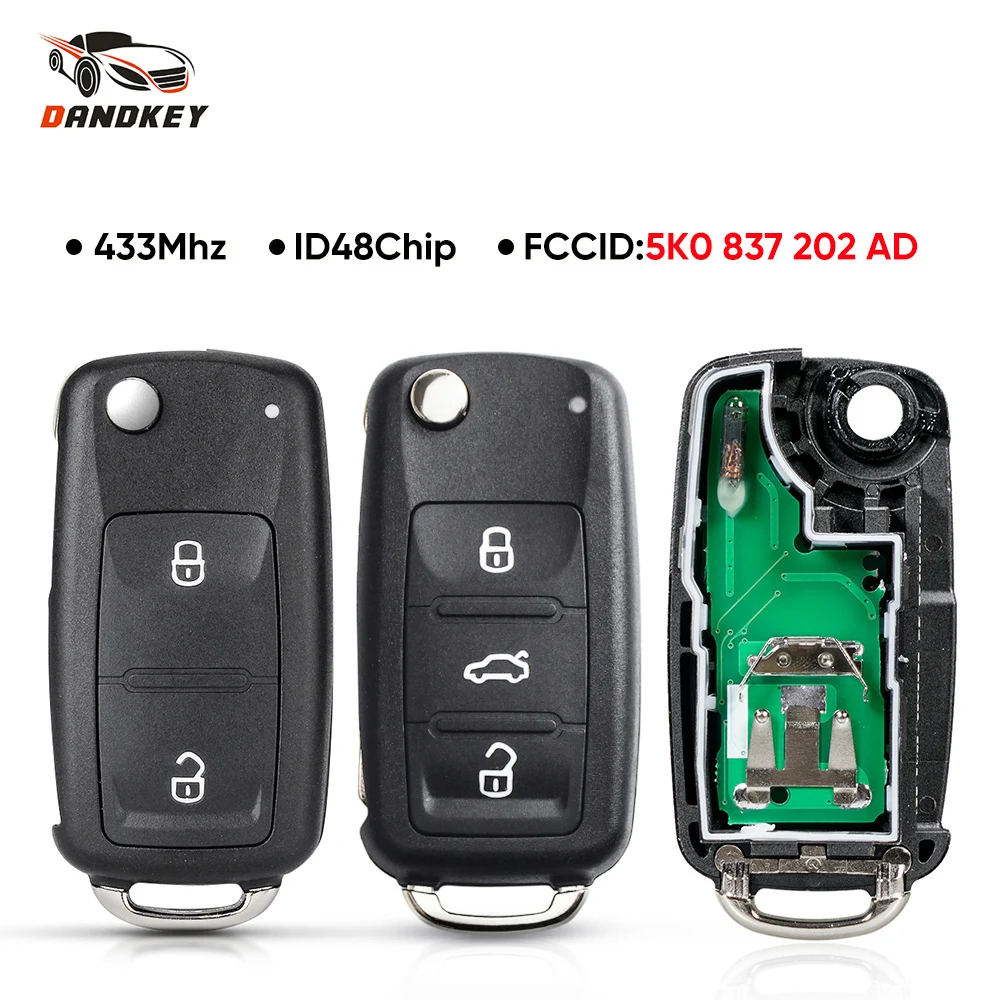 Dandkey Remote Key For Vw/volkswagen 5k0837202ad Beetle/caddy/eos/golf