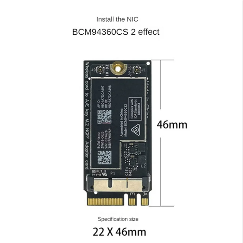 A56XQ BCM94360CS2 Dual Band Wifi Card + NGFF M.2 Key A/E Adapter Card WIFI BT 4.0 802.11Ac Card for 11Inch A1465 13Inch A1466