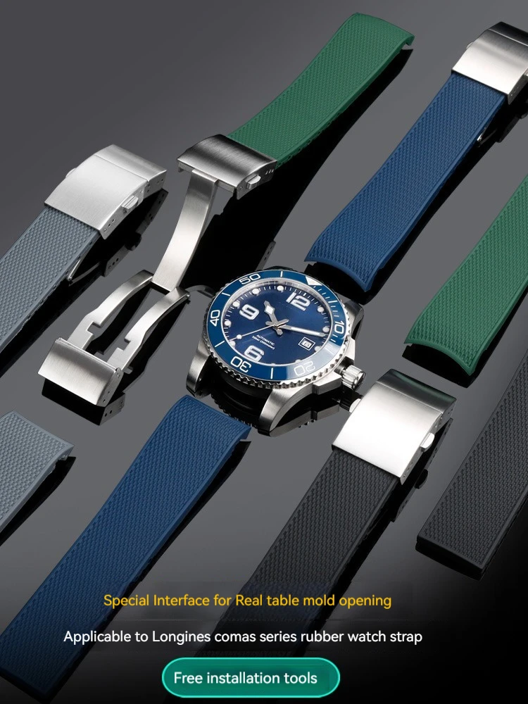 Cinturino In Gomma Siliconica Di Alta Qualità Da 21Mm Per Longines Hydroconquest L3 Conquest Sports Diving Watch Strap Nero Blu Verde