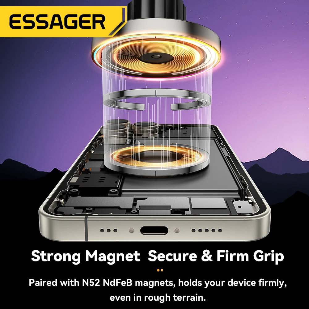 Essager RGB Magnetic Car Phone Holder Qi 15W Wireless Charger For iPhone17 16 15 14 Pro for Magsafe Universal Phone Holder Stand