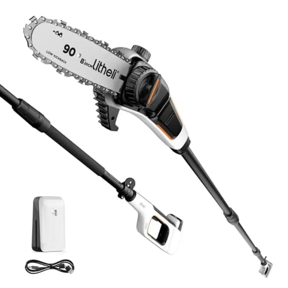 Electric Litheli U20 Pole Saw Tree Trimming 8'' Cordless Pruner 27.5ft/s Cutting Speed with 2.5Ah Battery & Extendable Pole