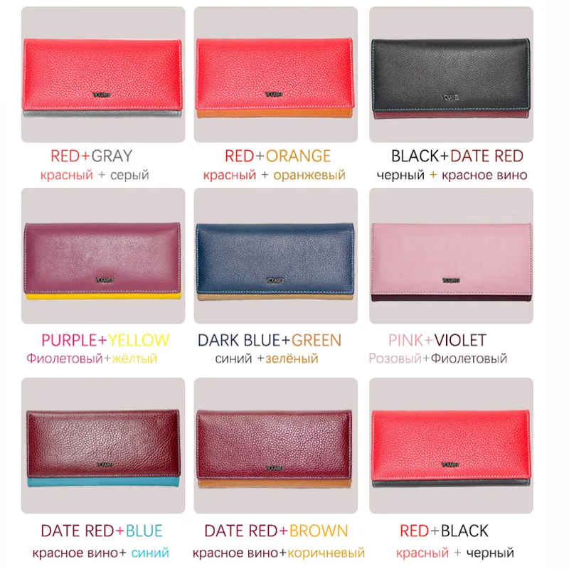 Women Long Magnetic Genuine Leather Wallet Female Fashion Hasp Purse Ladies Patchwork Money Bag Card Holder