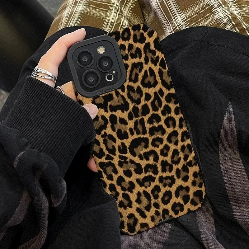 

Модный коричневый Леопардовый силиконовый кожаный чехол для iPhone 14 15 Pro Max 11 12 13 Mini SE 7 8 Plus X XR XS MAX, Мягкий противоударный чехол