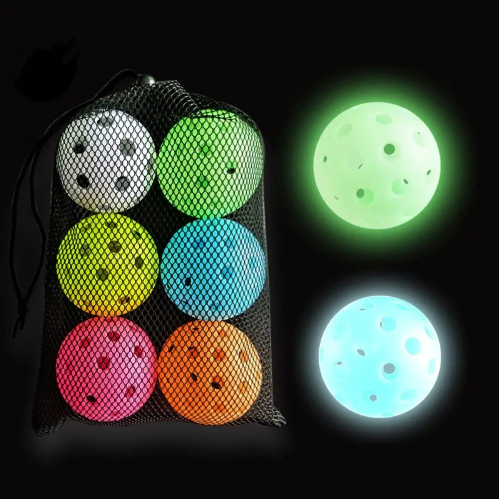 

6pcs/set High Visibility Luminous Pickleball Ball 40 Holes Durable Glow in The Dark Pickleball Colorful Offcial Size