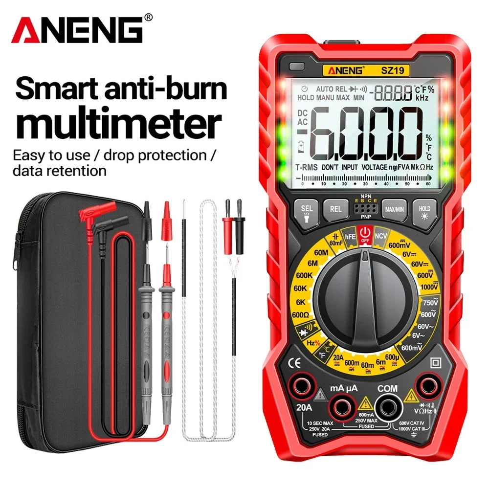 

ANENG SZ19 6000 Counts Digital Multimeter True RMS AC/DC Voltage Current Meter Ohm Hz Capacitance NCV Detector Analog Tester