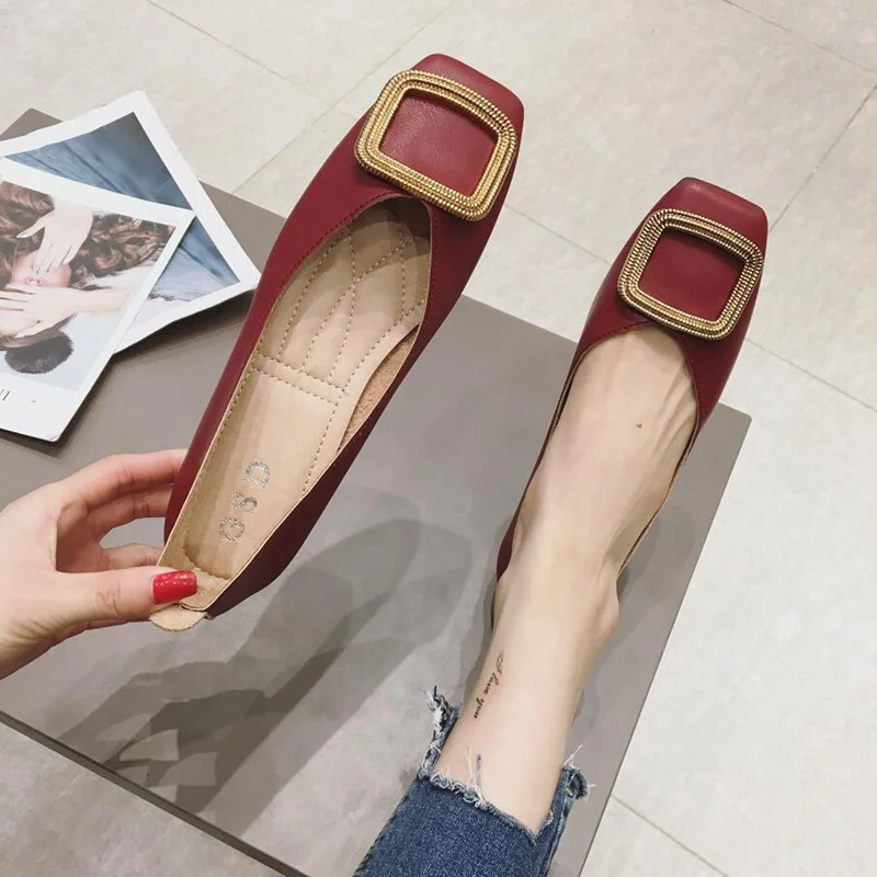 

2023 Spring Single Shoes Women Flat Autumn Square Head Shallow Shoes Women Size 31-46 Flat Loafers Ladies Shoes