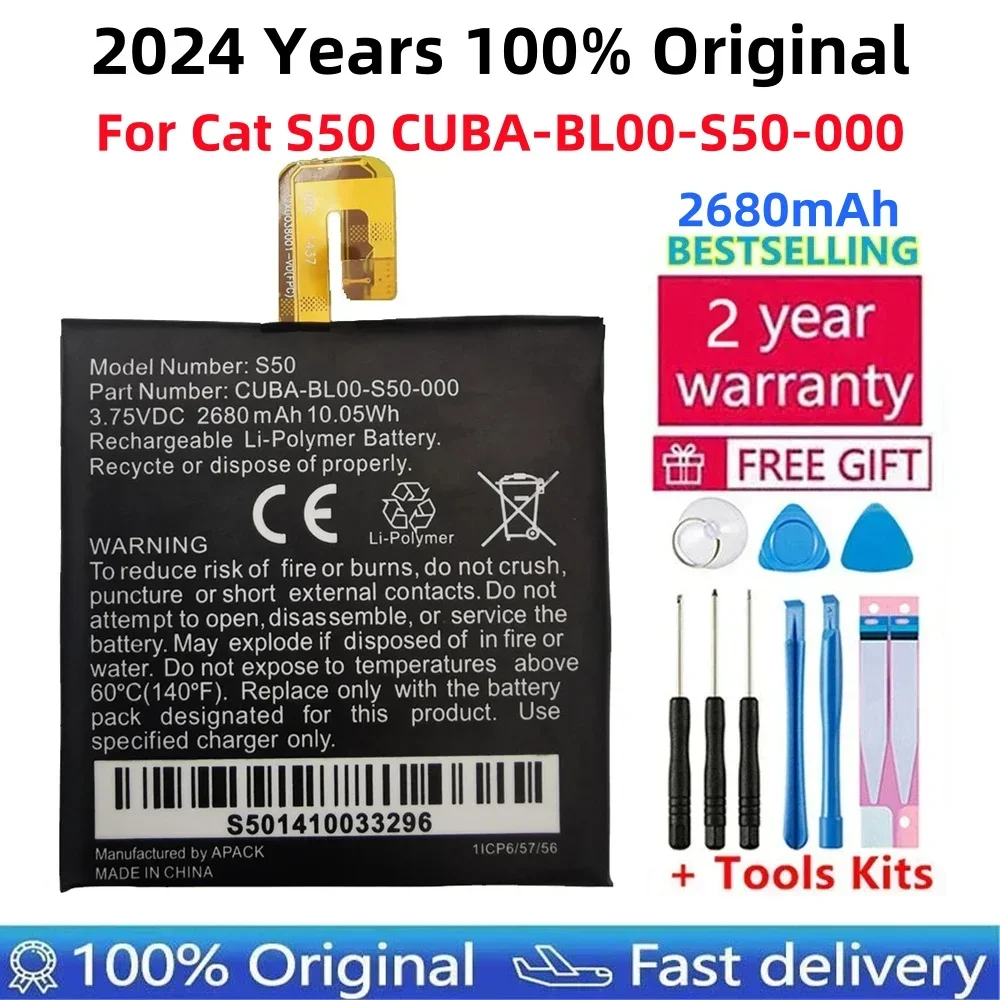 

100% Original 2680mAh For Cat S50 CUBA-BL00-S50-000 Battery For Caterpillar Cat S50 Mobile Phone Batteries+Gift Tools +Stickers