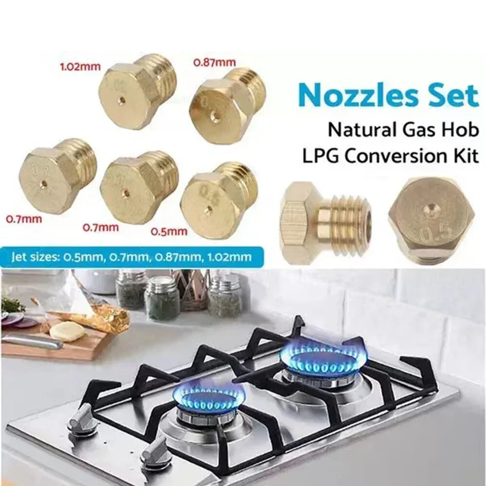 Gas Stove Nozzle 0.5/0.7/0.7/0.87/1.02 5 Pcs Commercial Gas Stoves LPG Jet Set