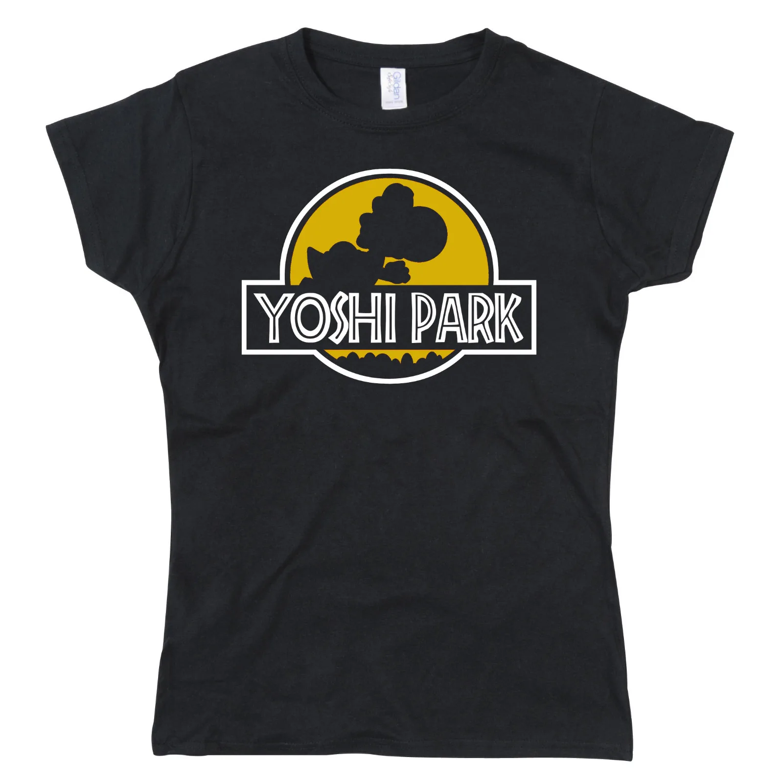 Yoshi Park Świat Jurajski Dinozaur Parodia Damska Koszulka (Żółte Logo) Długie Lub Krótkie Rękawy