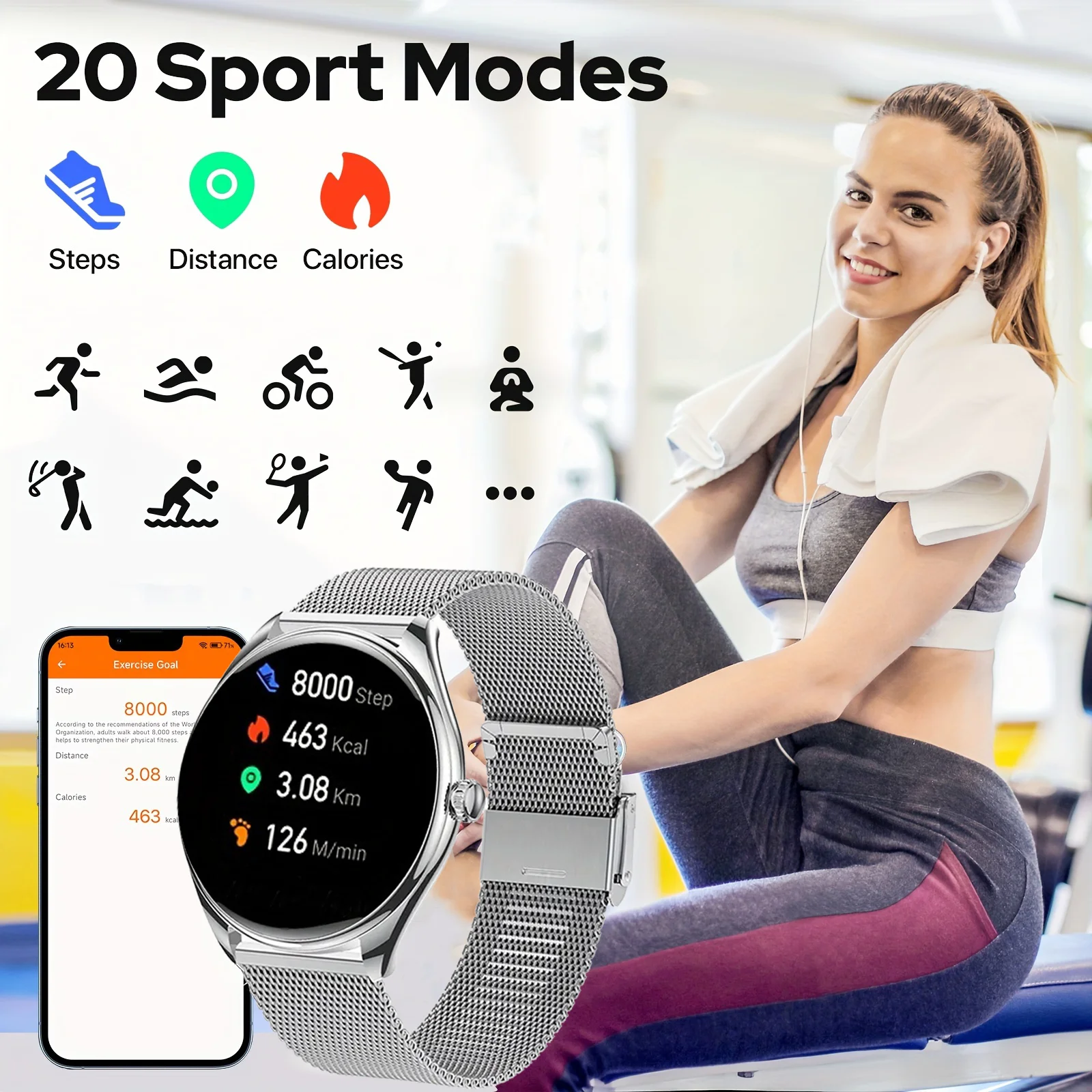  DAORKOW new ultra-thin smartwatch 1.43 inch AMOLED display Bluetooth talk multiple motion tracker music player USB charging, view 6