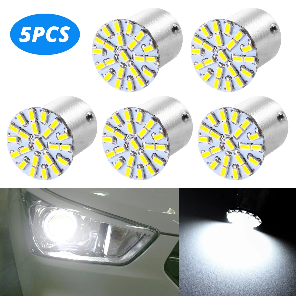 

5pcs 1156 BA15S 1157 BAY15D 3014 22SMD White Car LED Brake Turn Light Parking Lamp Auto Led Backup Wedge Tail License Plate Bulb