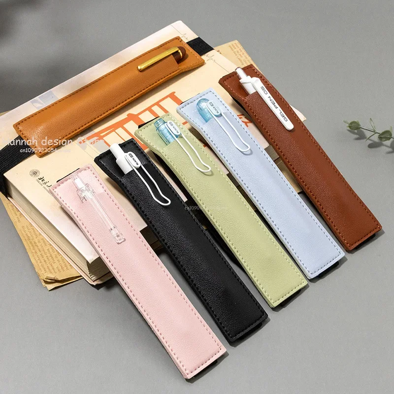 Pen Pencil Case Vintage Leather Pen Pouch with Secure Strap Attaching to Books Notebook Multi-Functional Pencilcase Portable Cowhide