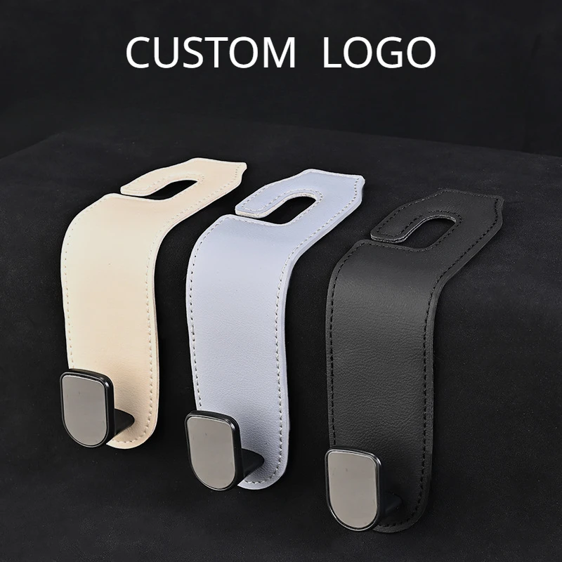 Customized LOGO Car Seat Back Hook Personalized Laser Engrave Super Fiber Leather Invisible Foldable Seat Bags Storage Gift